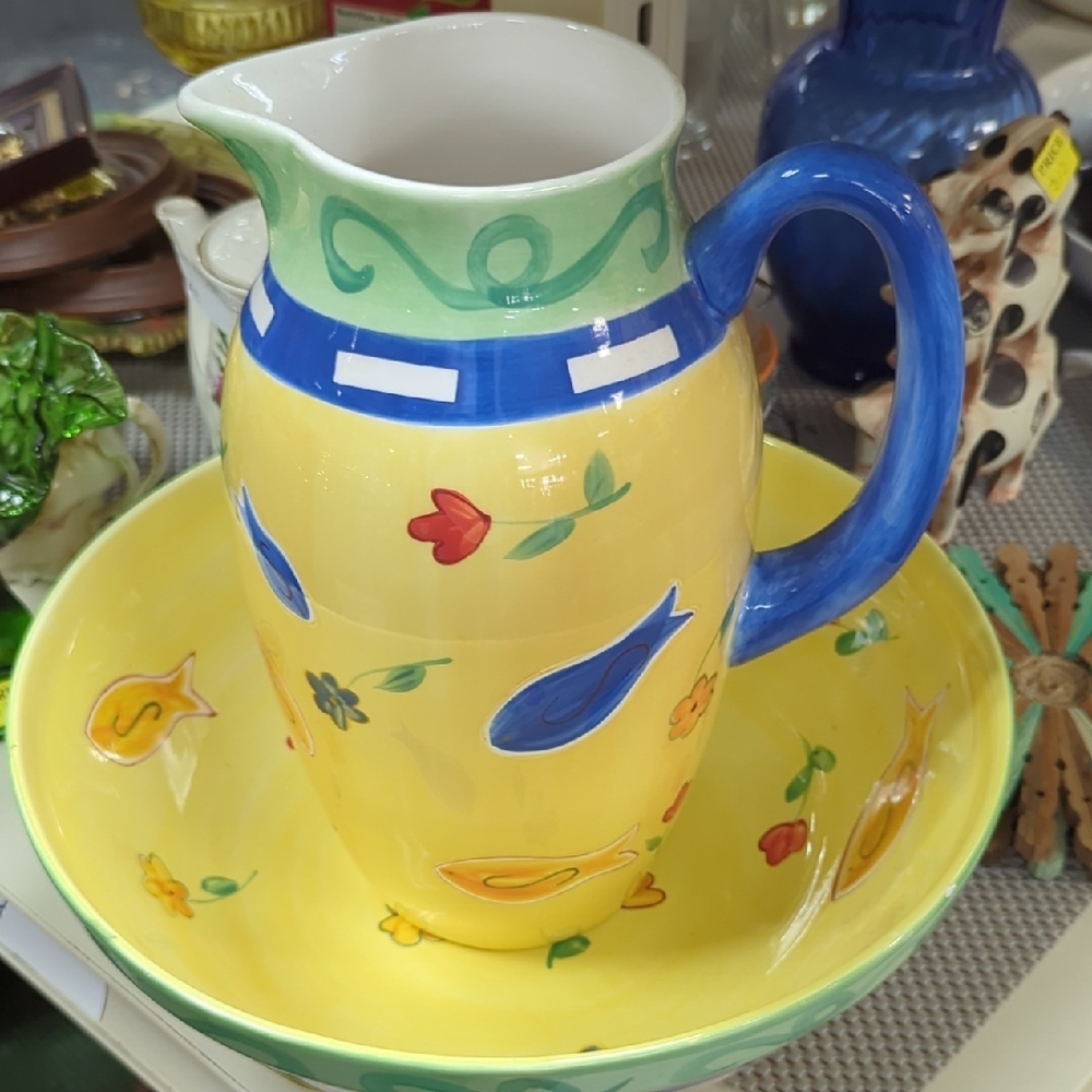 Colorful Ceramic Pitcher and Bowl Set